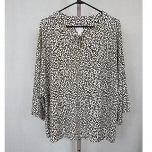 Chico's Size 3 XL Leopard Print 3/4 Sleeve Wide Flowy Blouse Gold Grommets